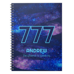 777 Engel Number Dark Blue Sparkle Manifestation Notizblock