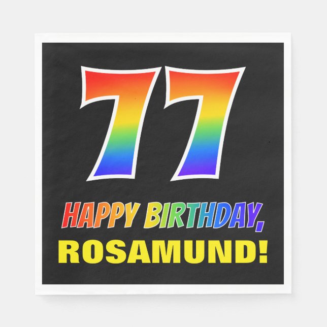 77. Geburtstag: Bold, Fun, Simple, Rainbow 77 Serviette (Vorderseite)