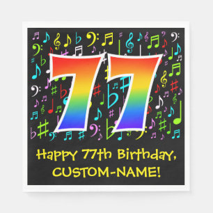 77. Geburtstag - Farbige Musiksymbole, Regenbogen Serviette