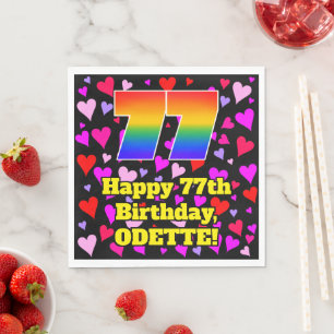77. Geburtstag: Loving Hearts Pattern, Regenbogen Serviette