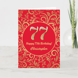 77. Geburtstag Muster Rot und Gold Floral Karte