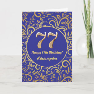 77. Geburtstag Navy Blue and Gold Floral Muster Karte