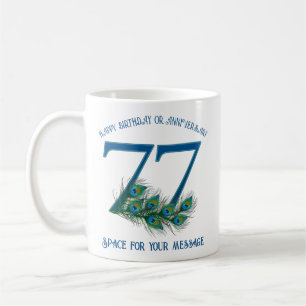77. Geburtstag oder Jubiläum Pfauenfeder Kaffeetasse