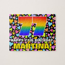 77. Geburtstag — Spaß, Liebende Herzformen + "77" Puzzle