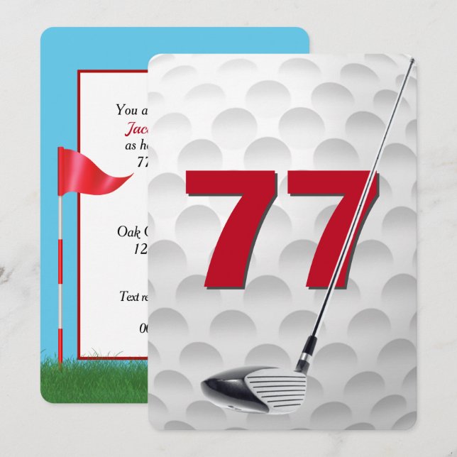 77. Geburtstags-Golf-Themenparty Einladung (Vorne/Hinten)