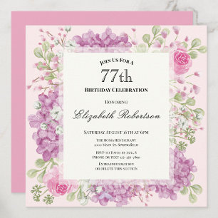77. Geburtstagseinladung Elegante rosa Blumen Einladung