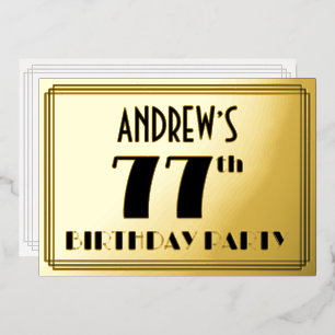 77. Geburtstagsfeier — Art Deco-Look „77“ + Name Folieneinladung