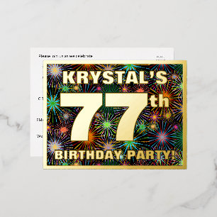 77. Geburtstagsfeier: Fett, farbenfroh, Fireworks Folie Einladungspostkarte