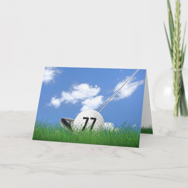 77. Geburtstagsgolfball im Gras Karte (Vorderseite)