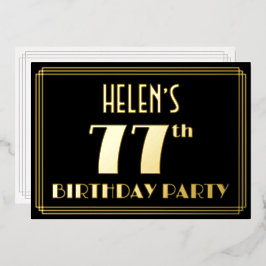 77. Geburtstagsparty: Art Deco Look "77", w/ Name Folieneinladung
