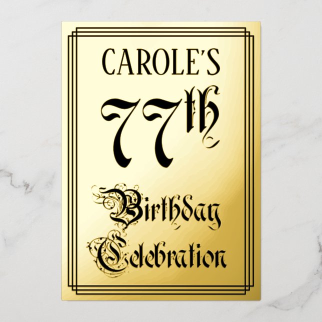 77. Geburtstagsparty — Elegantes Script + Individu Folieneinladung (Vorderseite)