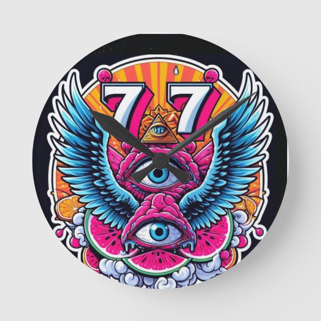 77-Glück Runde Wanduhr (Vorderseite)