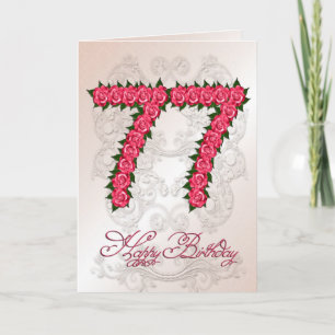 77th birthday card with roses and leaves karte