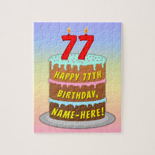 77th Birthday: Fun Cake and Candles + Custom Name Puzzle