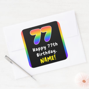 77th Birthday: Rainbow Spectrum # 77, Custom Name Quadratischer Aufkleber