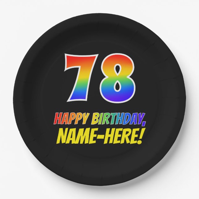 78. Geburtstag: Bold, Fun, Simple, Rainbow 78 Pappteller (Vorderseite)