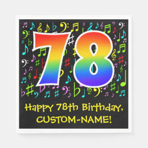 78. Geburtstag - Farbige Musiksymbole, Regenbogen Serviette