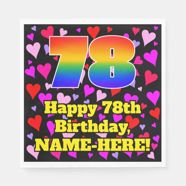 78. Geburtstag: Loving Hearts Pattern, Regenbogen  Serviette (Vorderseite)