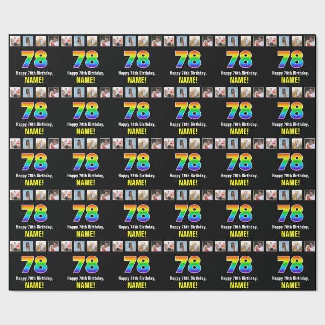 78. Geburtstag: Regenbogen "78"; benutzerdefiniert Geschenkpapier (Saum)