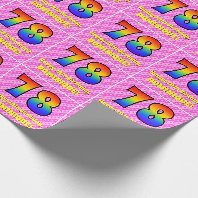 78. Geburtstag: Rosa Streifen & Herz, Regenbogen # Geschenkpapier (Ecke)
