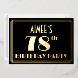 78. Geburtstagsparty: Art Deco Look "78", w/ Name Folieneinladung
