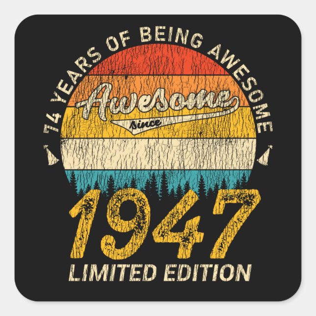 78 Jahre alt 1947 Retro Phantastisch 78. Geburtsta Quadratischer Aufkleber (Vorderseite)