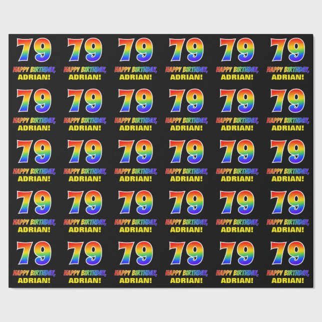 79. Geburtstag: Bold, Fun, Simple, Rainbow 79 Geschenkpapier (Saum)