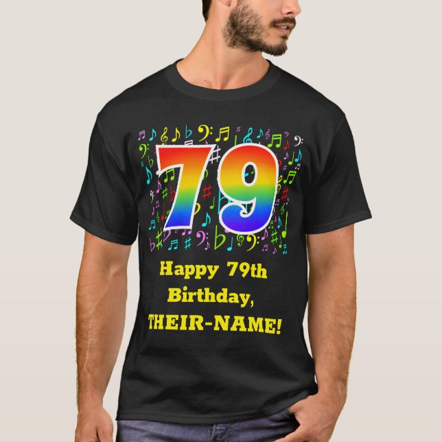 79. Geburtstag: Farbige Musiksymbole, Regenbogen 7 T-Shirt (Vorderseite)