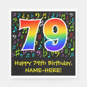 79. Geburtstag - Farbige Musiksymbole, Regenbogen Serviette