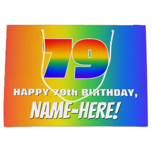 79. Geburtstag: Farbiges, lustiges Regenbogenmuste Große Geschenktüte