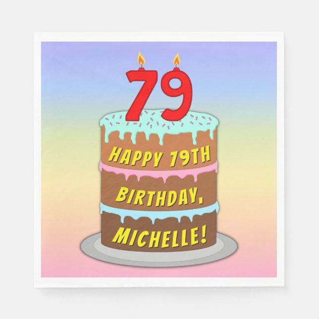 79. Geburtstag: Fun Cake and Candles + Individuell Serviette (Vorderseite)