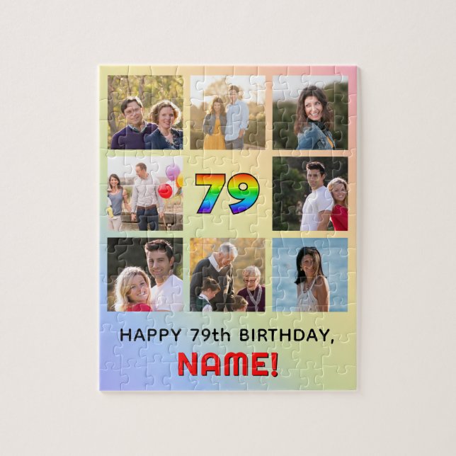 79. Geburtstag: Fun Rainbow #, Individuelle Name & Puzzle (Vertikal)