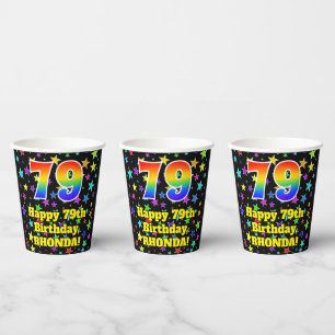 79. Geburtstag: Fun Stars Pattern und Regenbogen 7 Pappbecher