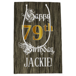 79. Geburtstag: Imitate Gold Look & Imitate Holzmu Mittlere Geschenktüte