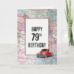 79. Geburtstag Red Retro Truck auf Karte