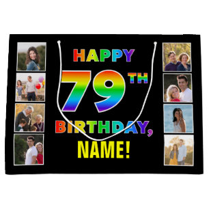 79. Geburtstag: Regenbogentext, benutzerdefinierte Große Geschenktüte
