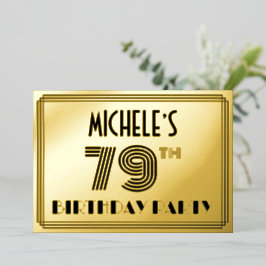 79. Geburtstagsparty — Art Deco Style "79" & Name Folieneinladung