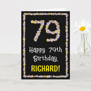 79th Birthday: Floral Flowers Number, Custom Name Karte