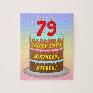 79th Birthday: Fun Cake and Candles + Custom Name Puzzle