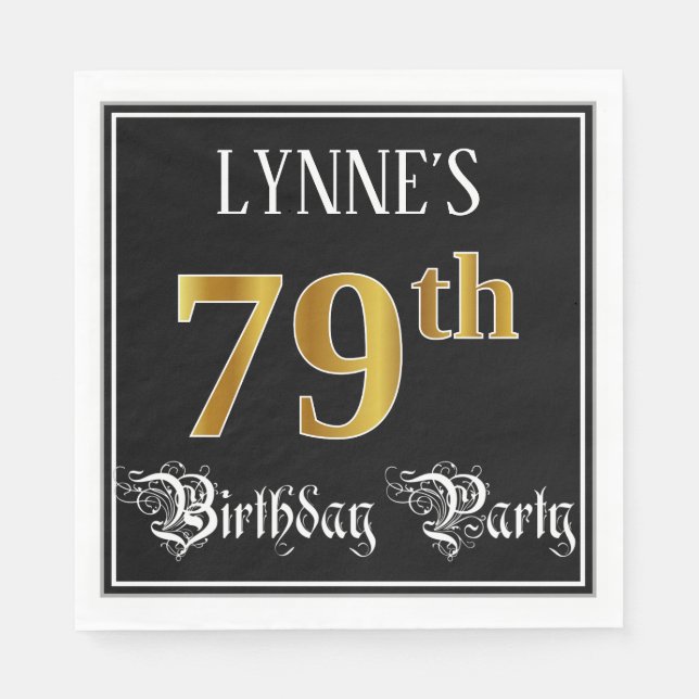 79th Birthday Party — Fancy Script, Faux Gold Look Serviette (Vorderseite)