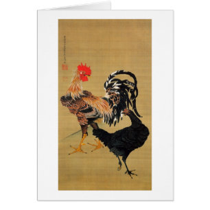 7. 大鶏雌雄図, 若冲 Couple of Chickens, Jakuchū