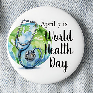 7. April Weltgesundheitstag Globe Stethoscope Button