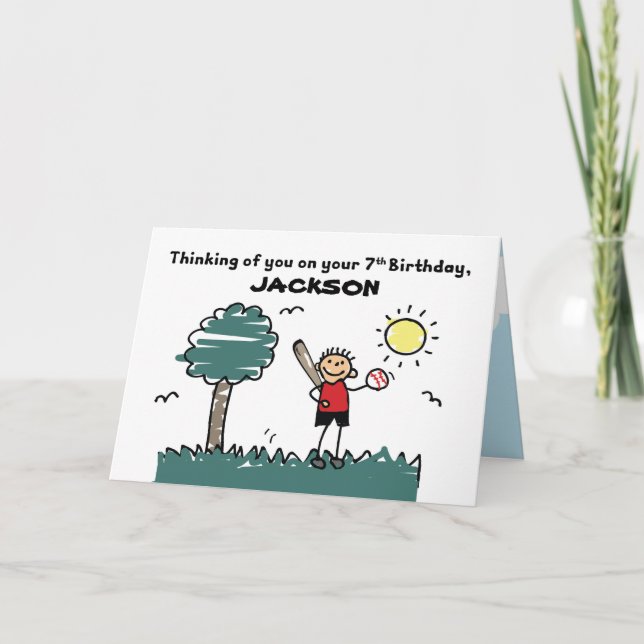 7. Baseball Geburtstag Individuelle Name mit Stric Karte (Vorderseite)