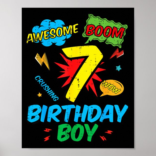 7 Birthday Boy Comic Cool 7th Bday Superhero Party Poster (Vorne)