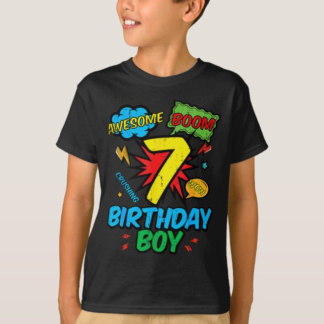 7 Birthday Boy Comic Cool 7th Bday Superhero Party T-Shirt (Vorderseite)
