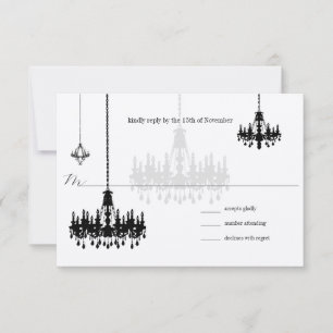7 Black Candeliers Wedding RSVP Cards Karte