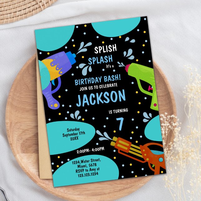 7. Black Green Water Gun Einladungen (7th Black Green Water Gun Invitations)