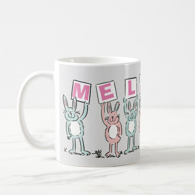 7 Buchstabenname mit Kaninchen Kaffeemaschine Tass Kaffeetasse (Links)