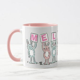 7 Buchstabenname mit Kaninchen Kaffeemaschine Tass Tasse