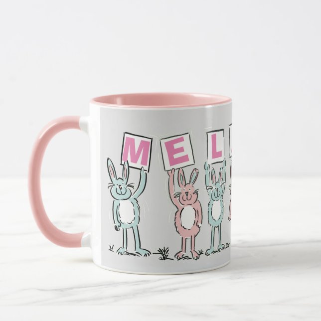 7 Buchstabenname mit Kaninchen Kaffeemaschine Tass Tasse (Links)